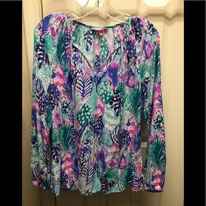Lily Pulitzer long sleeve multicolored rayon top.